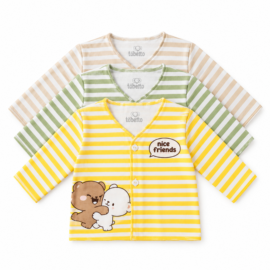 TOBETTO Baju Panjang Bayi Newborn 0-3 Bulan Unisex Katun Bayi Laki-Laki Perempuan Grosir