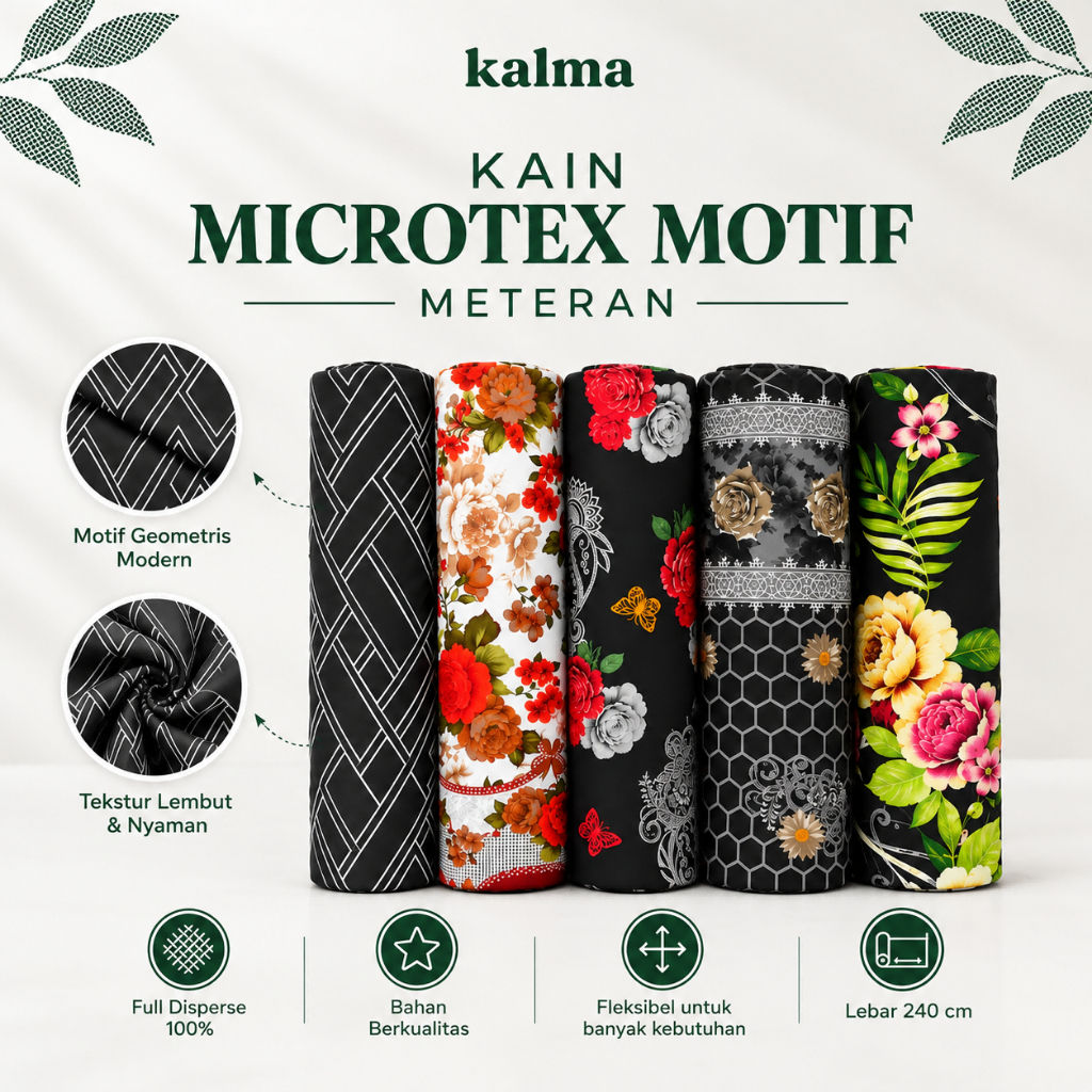 KALMA - Kain Katun Disperse Microtex Motif/ Microtex / Polymicro / Kain Sprei Polos 100GSM METERAN L