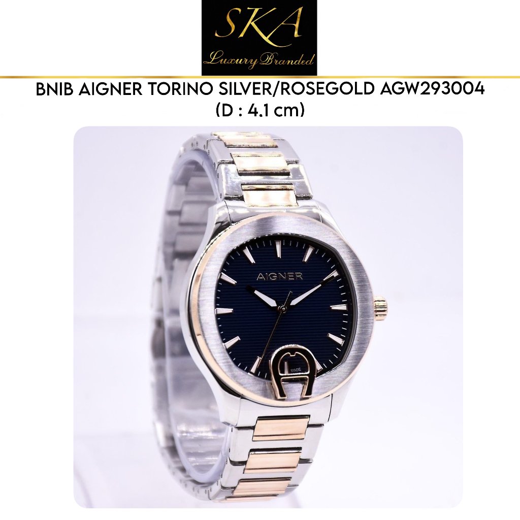 WATCH AUTHENTIC AIGNER TORINO SILVER/ROSEGOLD AGW293004 41mm