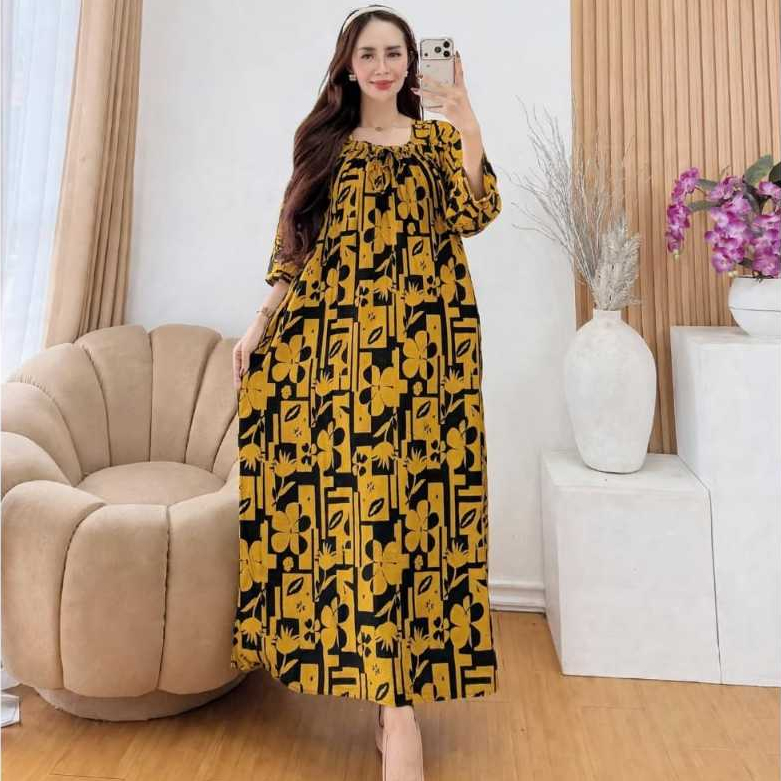 youniquebyjihan LONGDRESS fuji Ld 120 Daster jumbo kekinian Panjang Semata kaki Lengan 7/8 rayon pre