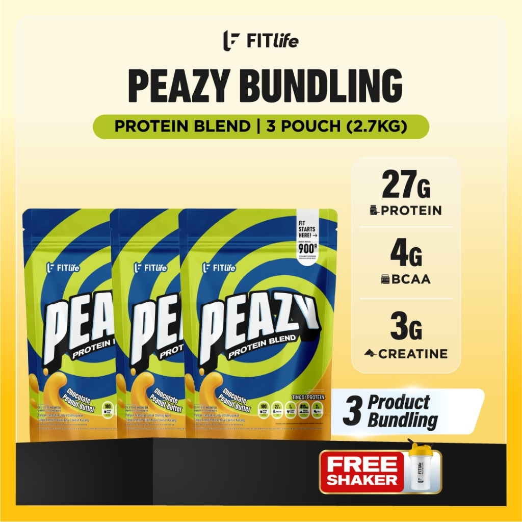 (BUNDLE) FITlife PEAZY 2700g - Protein Blend isi 3pc Pasti Lebih Murah | FREE SHAKER