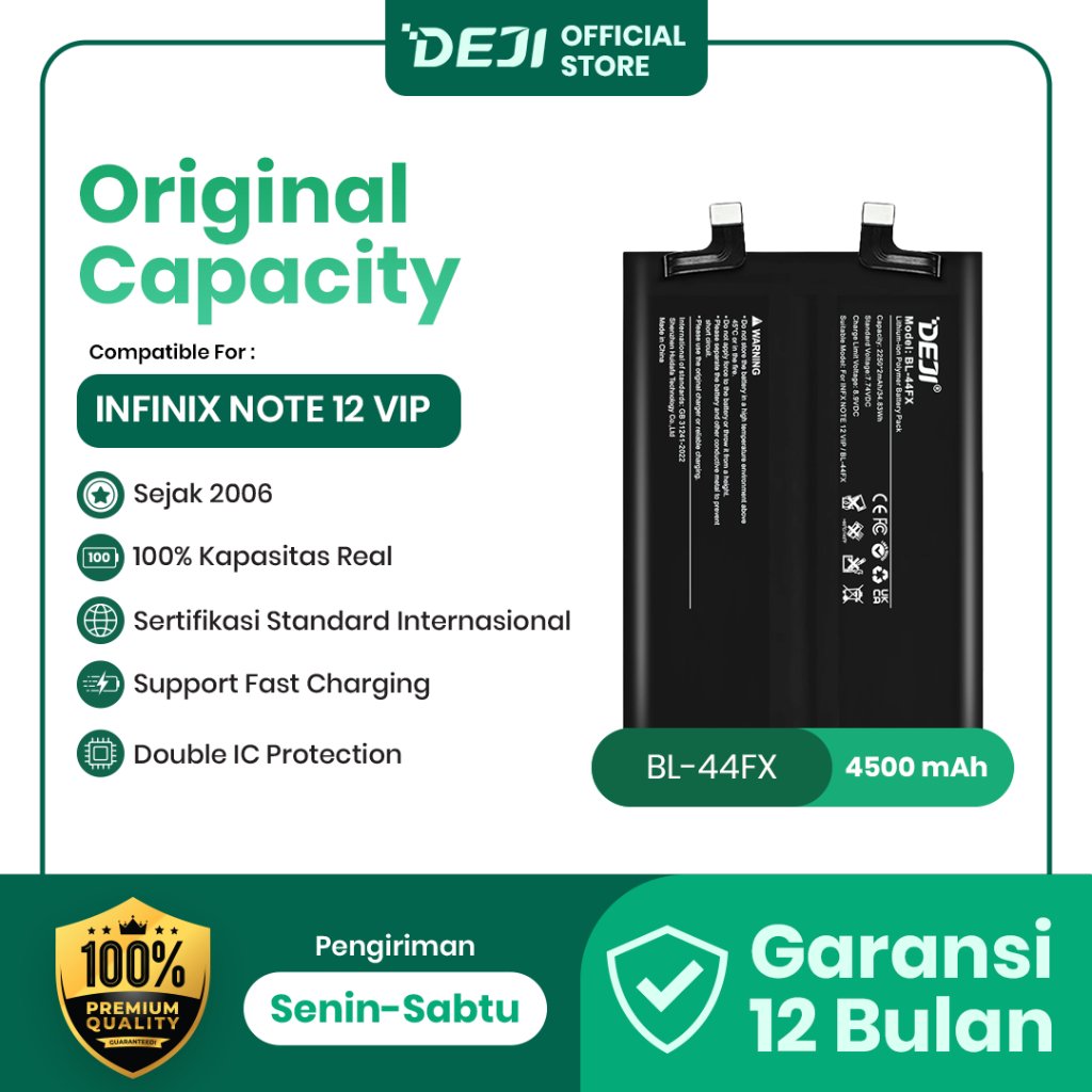 DEJI Baterai For BL-44FX INFINIX NOTE 12 VIP 4500mAh 3.8V Original Capacity