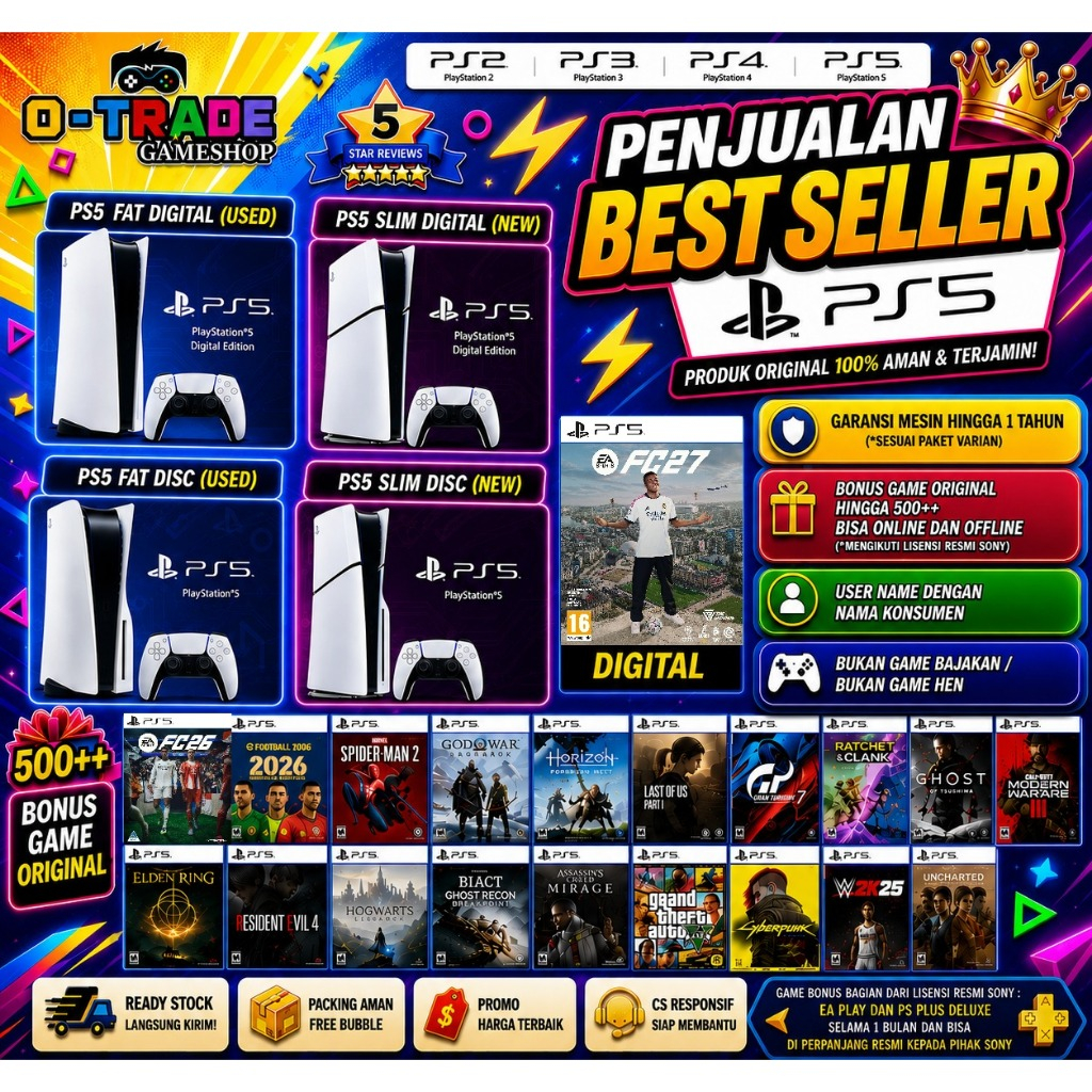PLAYSTATION 5 PS5 DISC / DIGITAL VERSION GARANSI / GARANSI INDO BONUS 500++ GAME ORIGINAL TERBARU 20