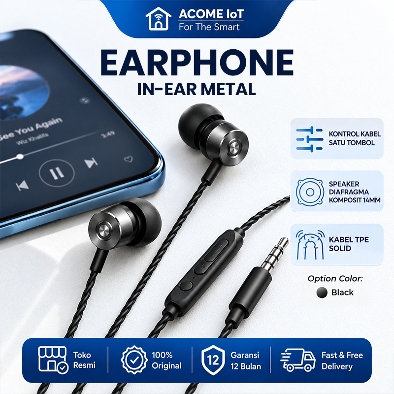 ACOME Wired In Ear Metal Earphone AW09 Strong Material Speaker Membran HD 10mm - Garansi 1 Tahun