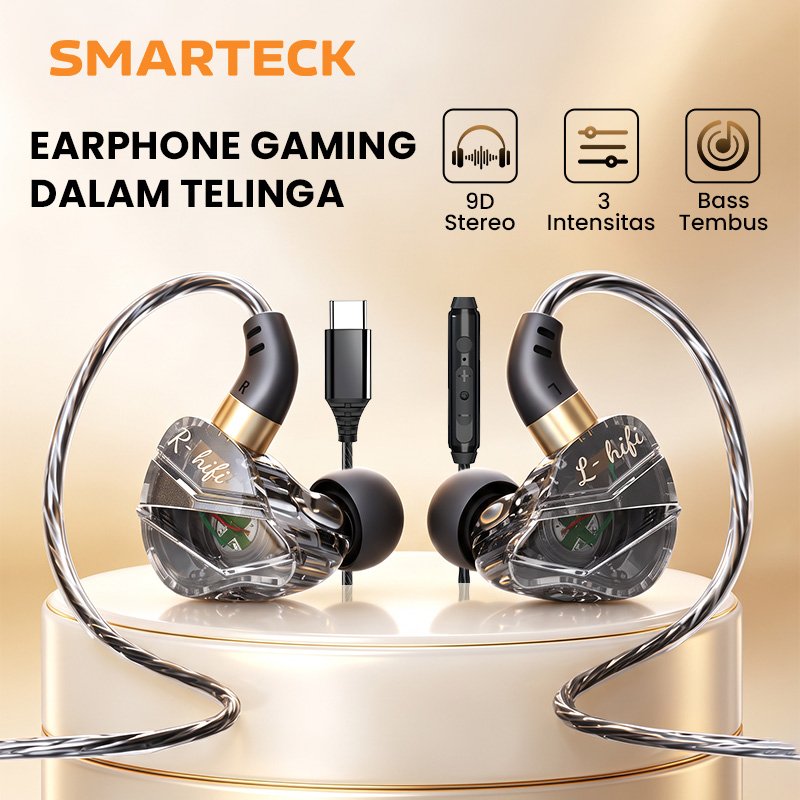 Smarteck Type-C Gaming Earphone Berkabel Transparan HIFI Superbass In-Ear Subwoofer 9D Surround Ster