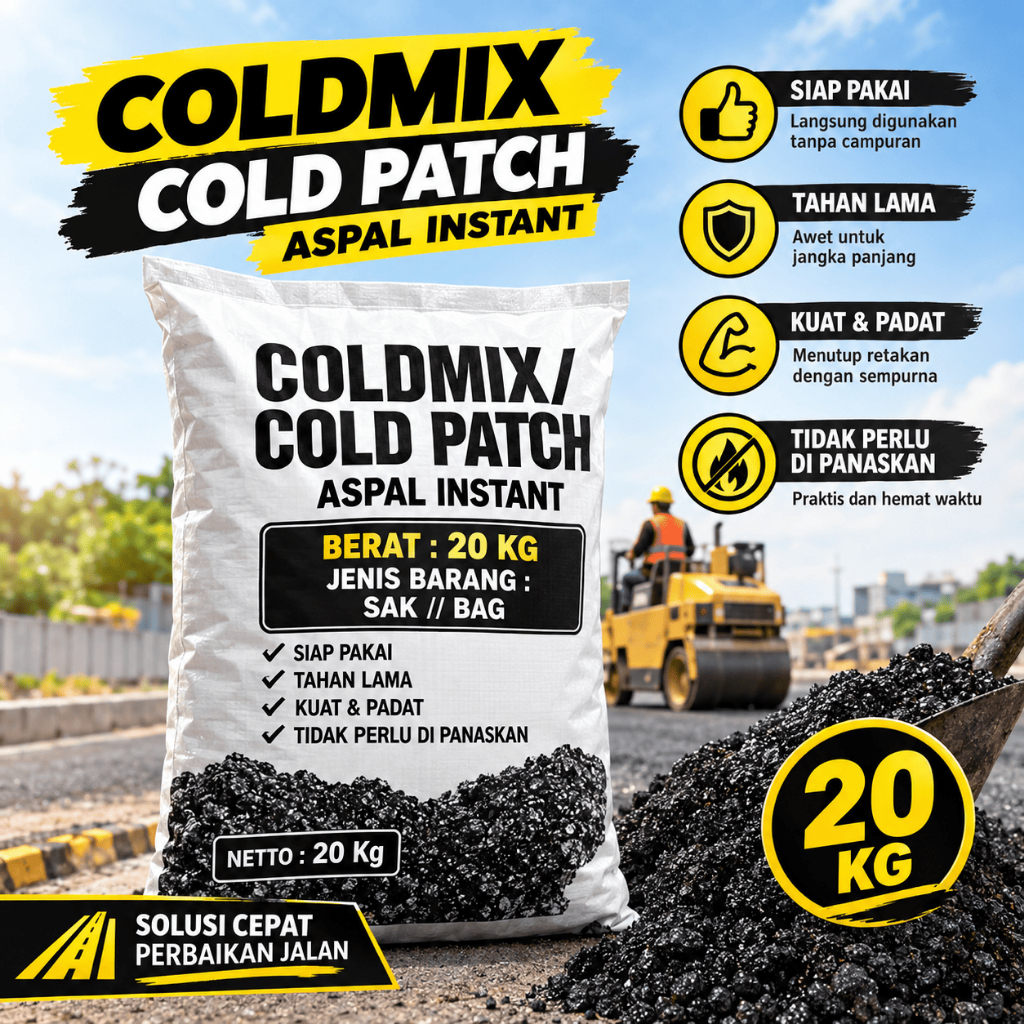Aspal Jalan Coldmix 20KG Aspal Instan Tambal Jalan Berlubang Tanpa Dipanaskan Aspal Dingin