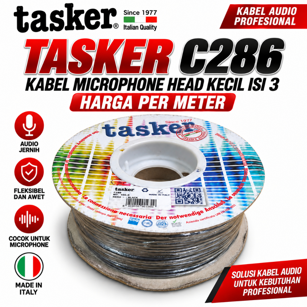 (Harga Permeter) Kabel Head Kecil Microphone Mic Stereo TASKER C286 / C 286 Original Harga Eceran Me