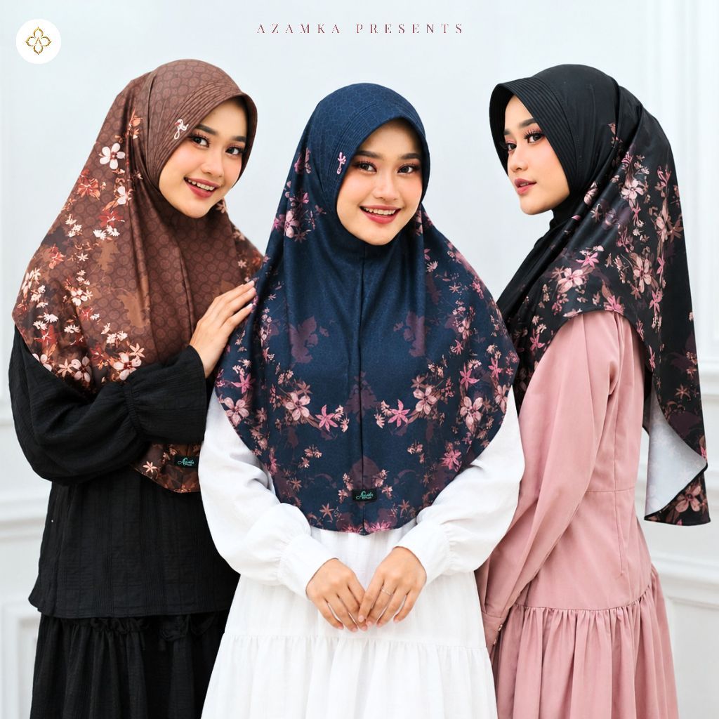 AZAMKA - BELLA BERGO - Jilbab Instan Oval Motif Printing Bunga Cantik Premium - Hijab Pad Antem Nyam