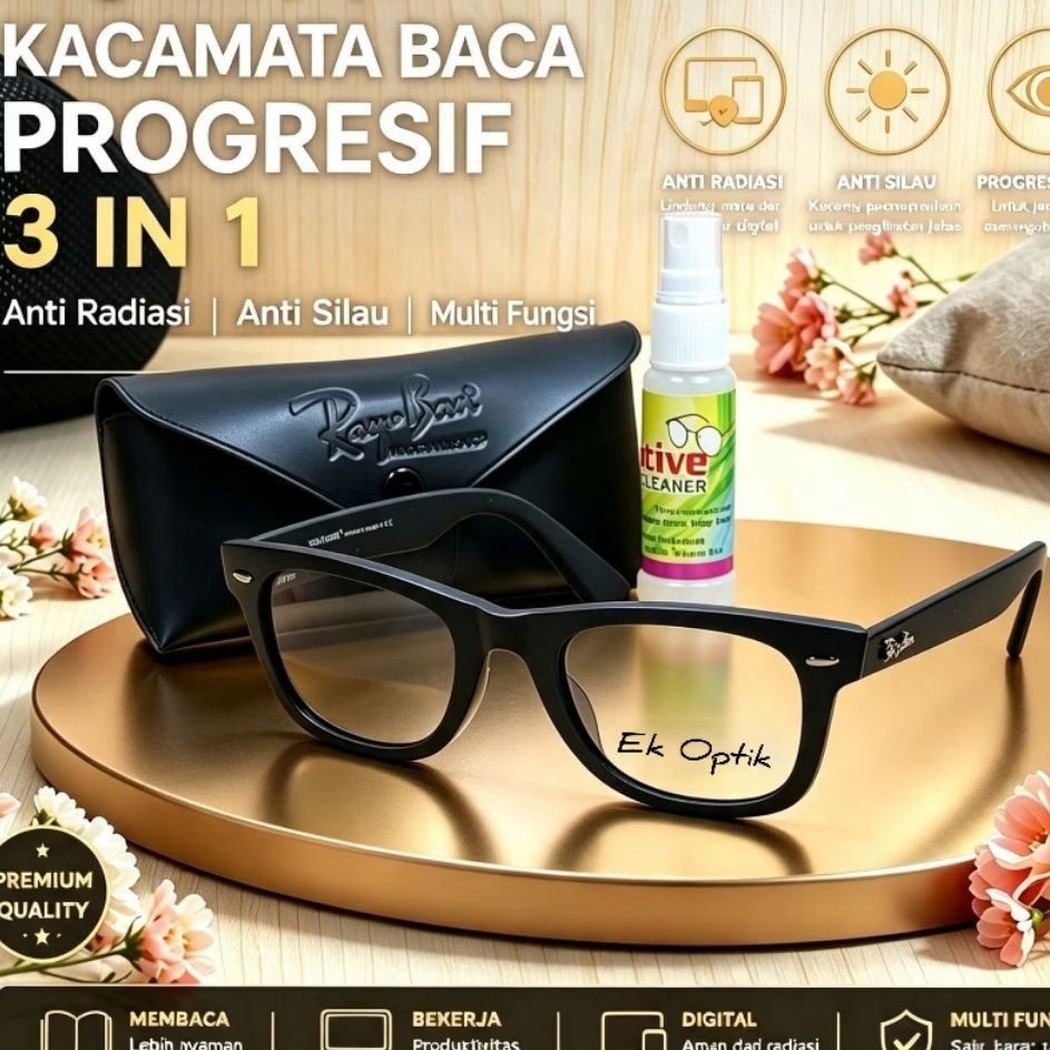 kacamata wayfarer 2140 premium lens 3 in one plus minus cylinder normal jalan dan baca lensa progres