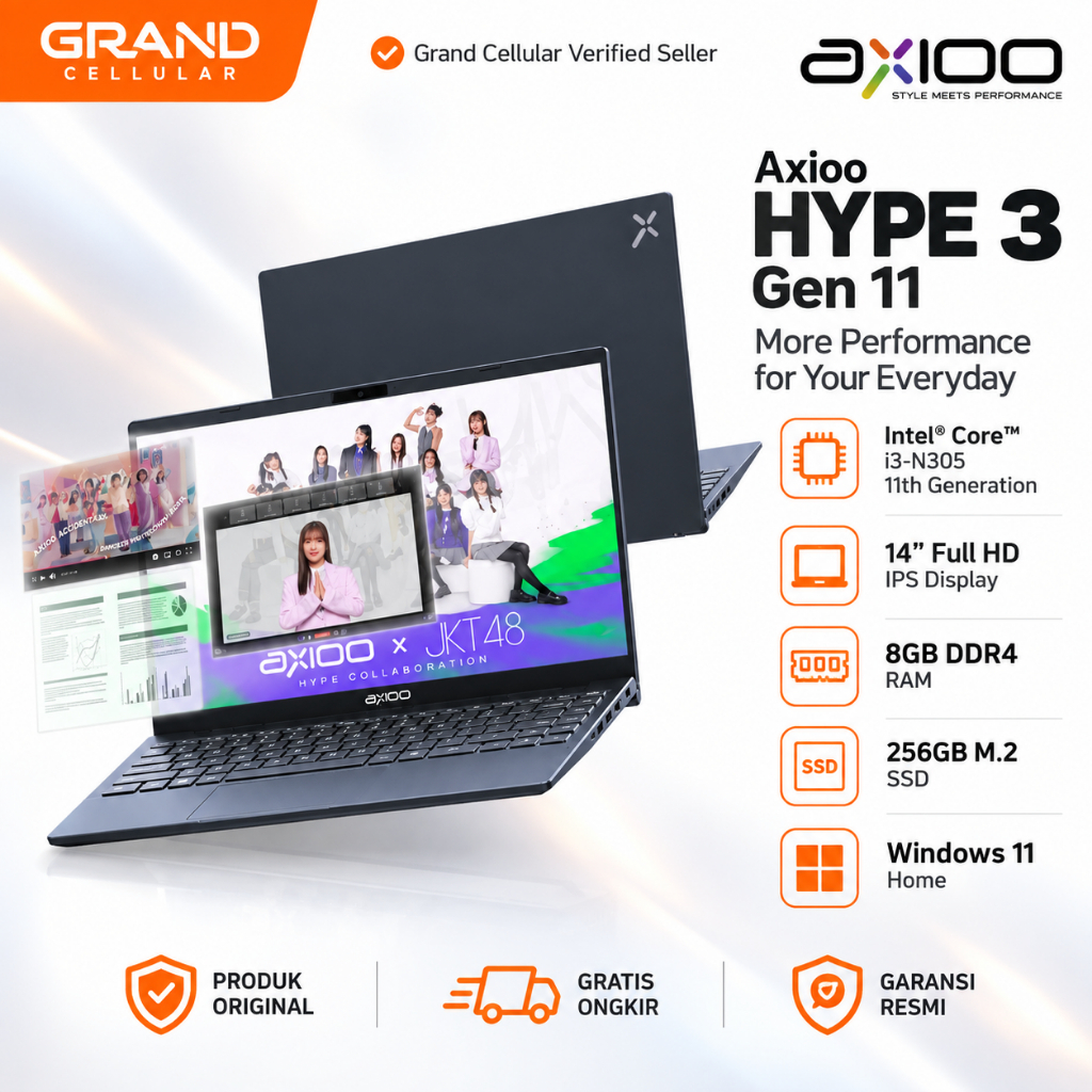 AXIOO Hype 3 Gen 11 i3-1125G4 8/256GB | Core i3 4 Core 8 Thread, 14" FHD IPS, SSD NVMe | Garansi Res