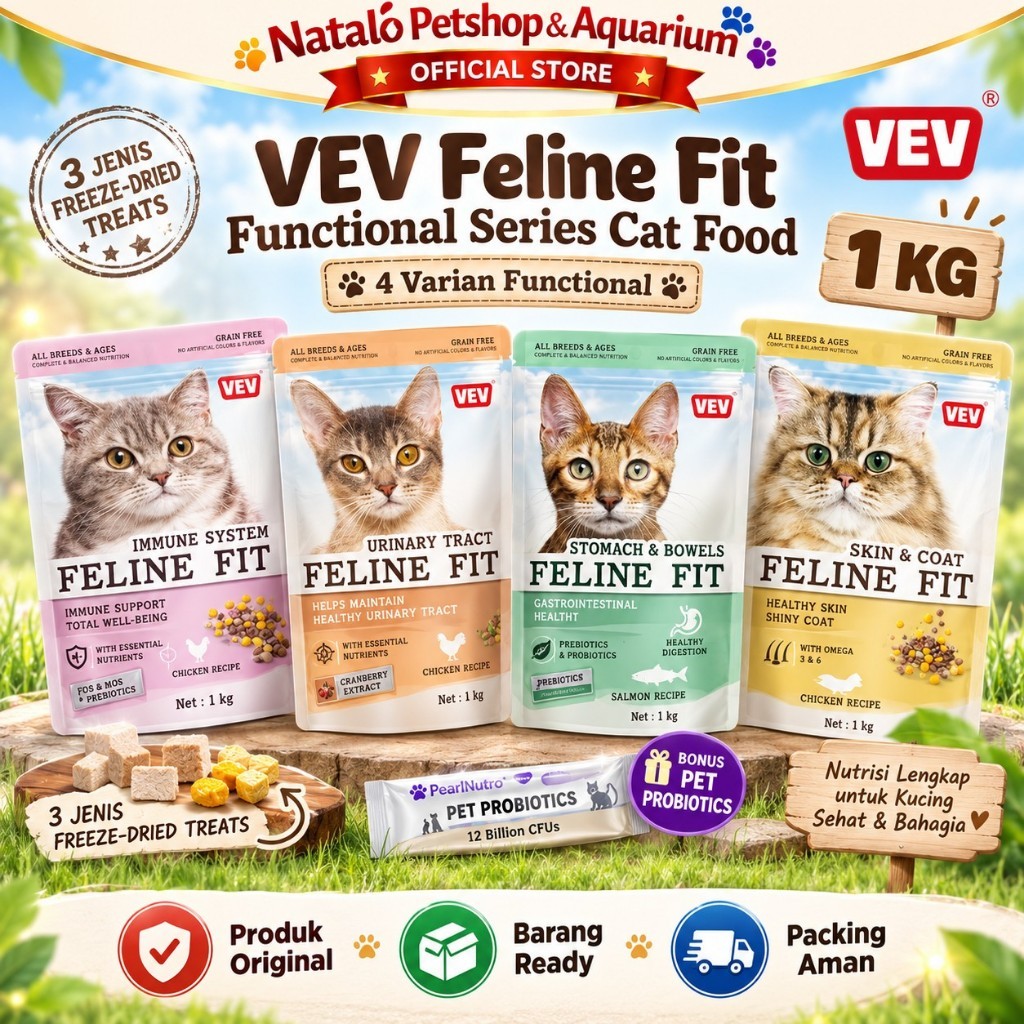 VEV Feline Fit Functional Series Cat Food 1KG All Life Stages - Makanan Kering Kucing Semua Tahap Us