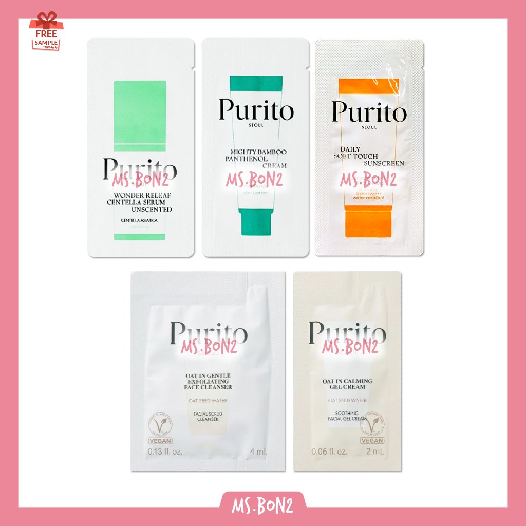 PURITO Seoul Mighty Bamboo Panthenol Cream / Oat Calming Gel Cream / Oat Gentle Exfoliating Cleanser