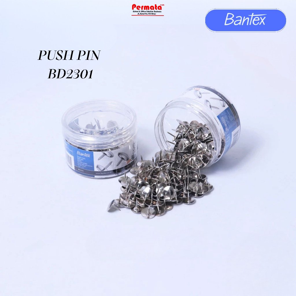Paku Pines BANTEX BD2301Thumb Tack 23 mm Warna Silver Isi 200 Pcs Push Pin