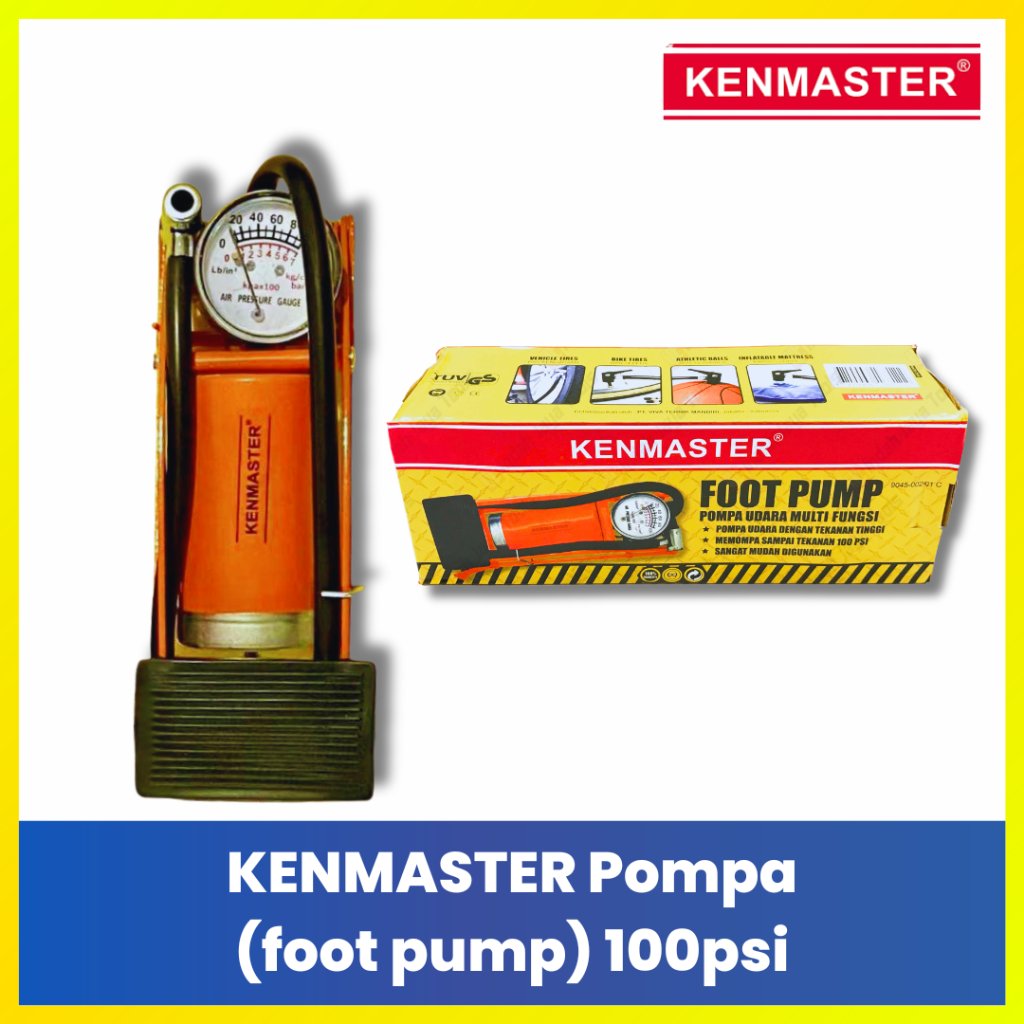 Kenmaster Pompa Injak 100 PSI Pompa Kaki High Pressure - Pompa Ban Mobil Motor Sepeda Original