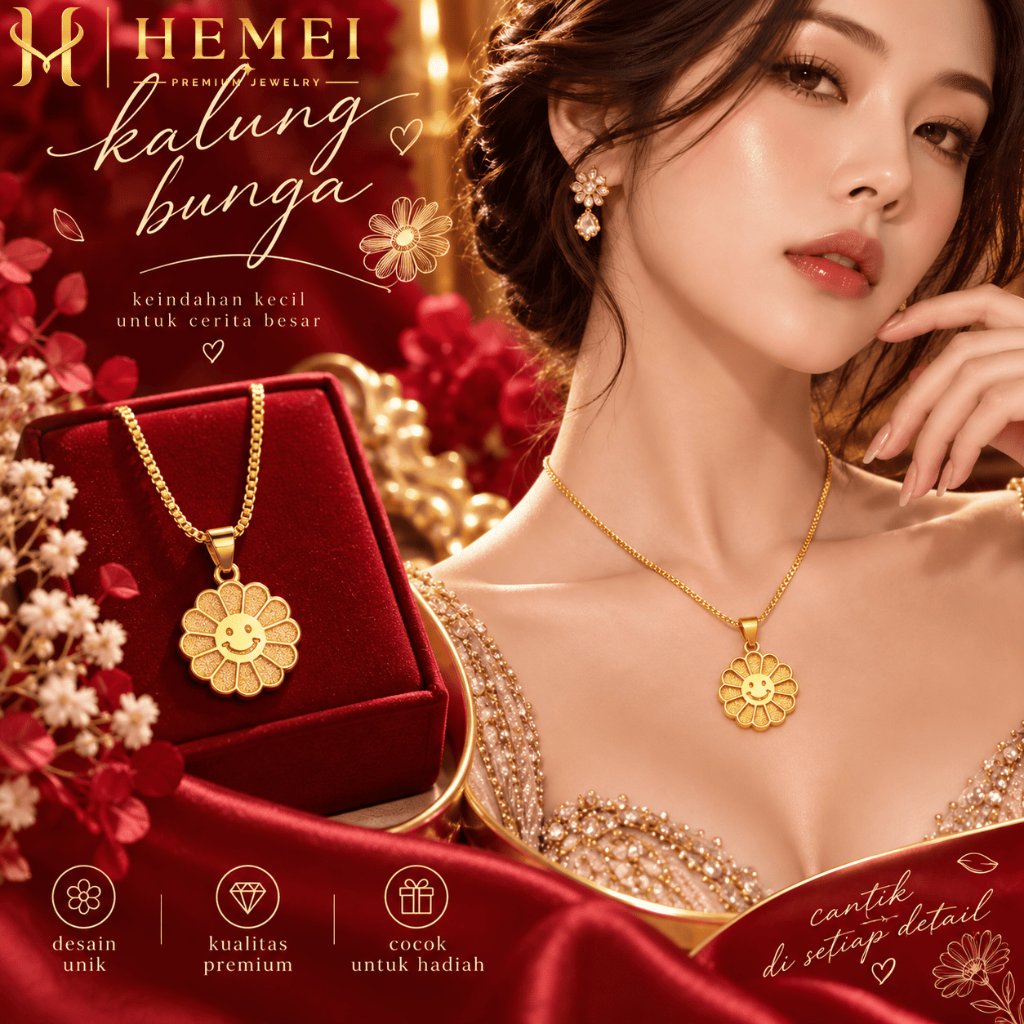 HEMEI NC12 KALUNG BUNGA MATAHARI EMAS PALSU KALUNG FASHION WANITA KALUNG MEWAH PREMIUM