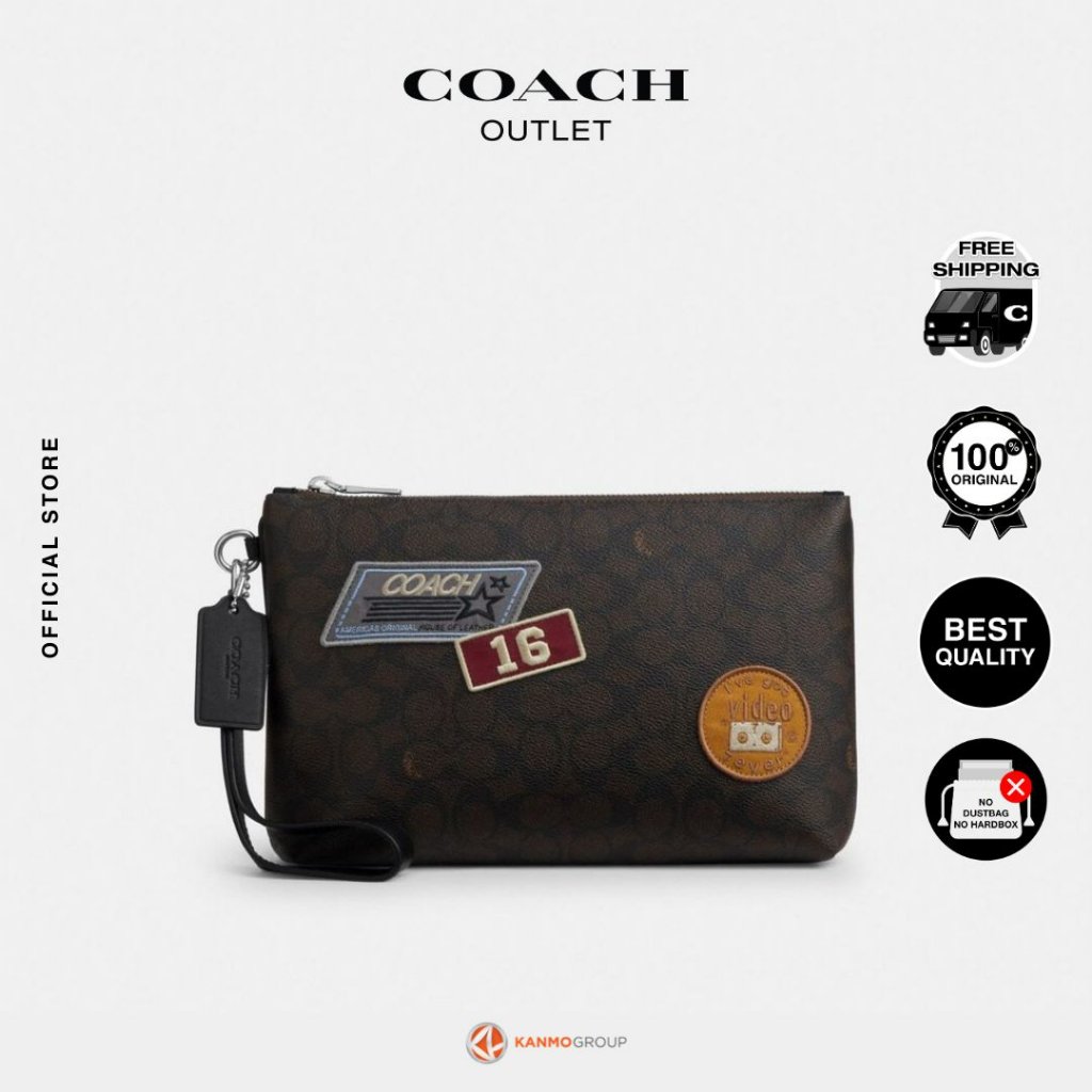 Coach Pouch In Signature Canvas With Patches - Dompet Pouch Pria