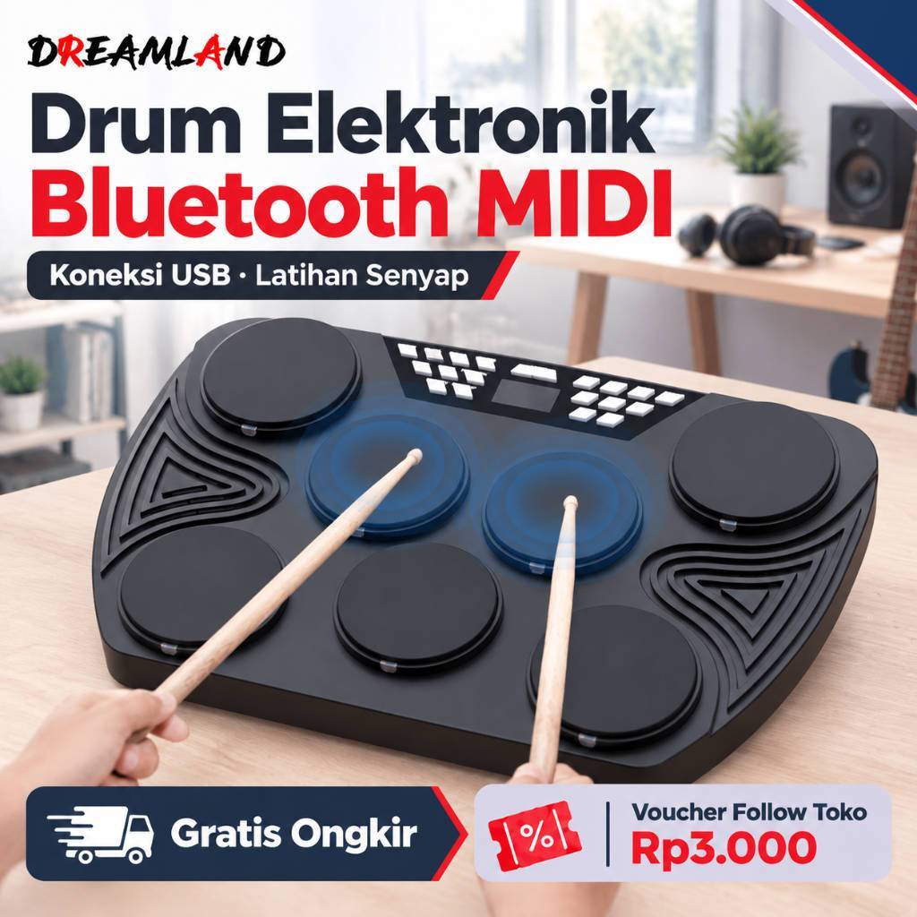 Digital Portabel Drum Roll Drum Elektronik Perkusi Elektronik Drum Kit Drum Jazz 7 Pad Drum dengan m