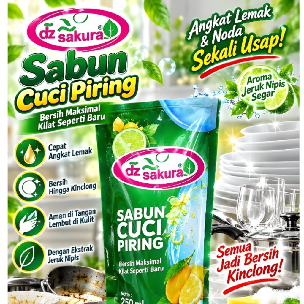 DZ Sakura Sabun Cuci Piring Pouch Kemasan 250ml