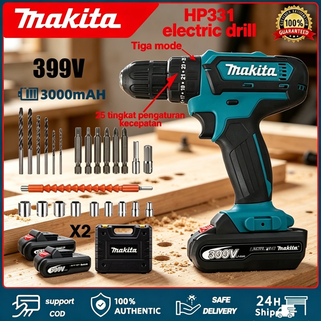 Mesin bor 2 baterai cas 12mm bor listrik murah bor tangan baterai besi tembok Beton kayu - Cordless 