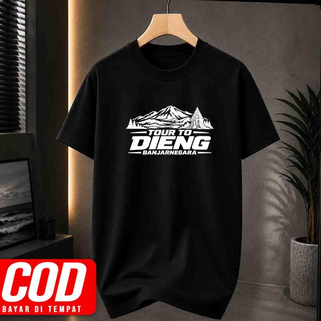 Kaos Lengan Pendek Hitam Tour To Dieng Banjar Negara Motif Casual