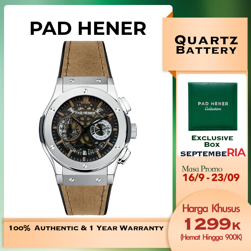 PAD HENER Lexicon II Analog Quartz Leather Suede Jam Tangan Pria Wanita Original 42mm