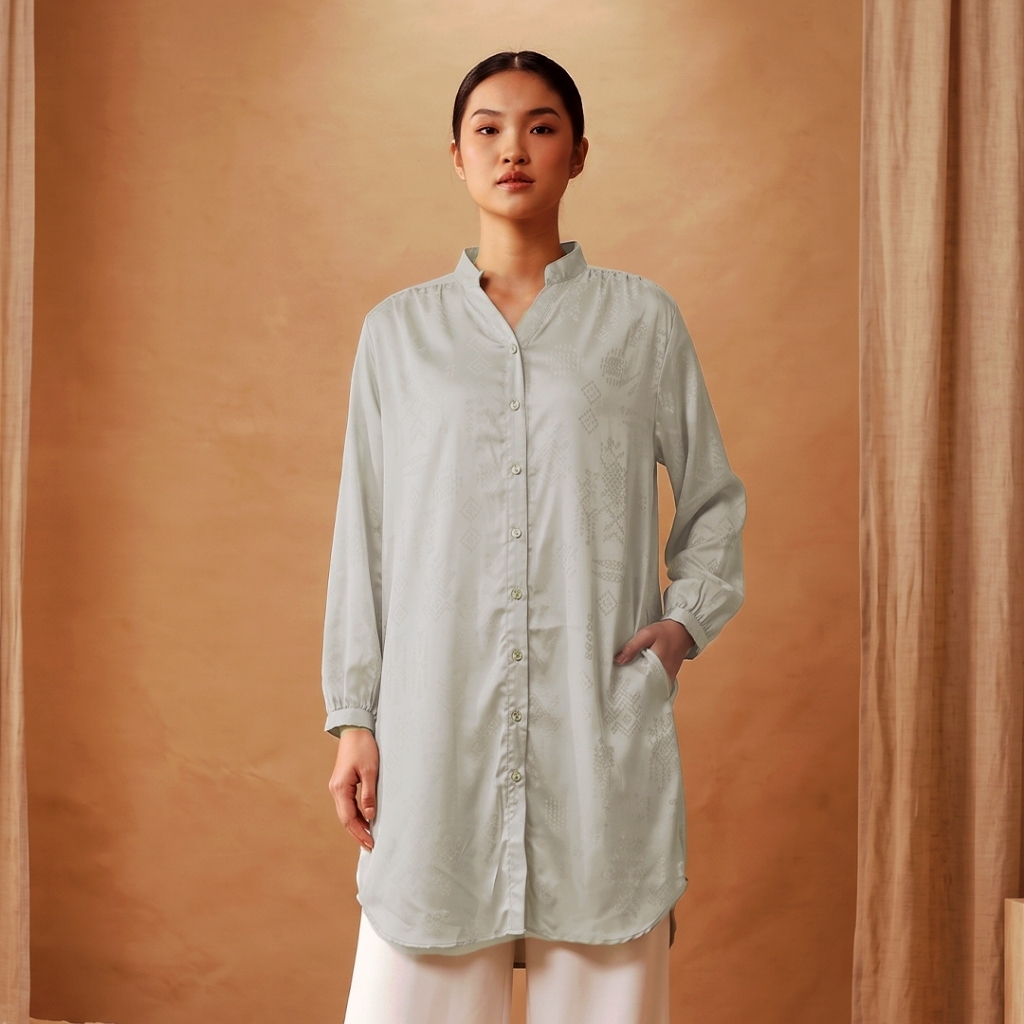 AVARO Studio | CJ Studio | Tunik Wanita Aliyana Mint Silk | Tunik Wanita Lengan Panjang Motif Polos