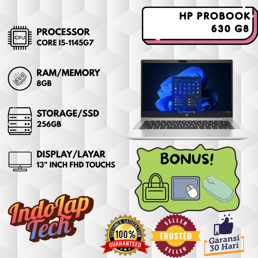 Laptop HP ProBook 630 G8 Core i5-1145G7 RAM 8GB SSD 256GB Layar 13 Inci FHD Touch