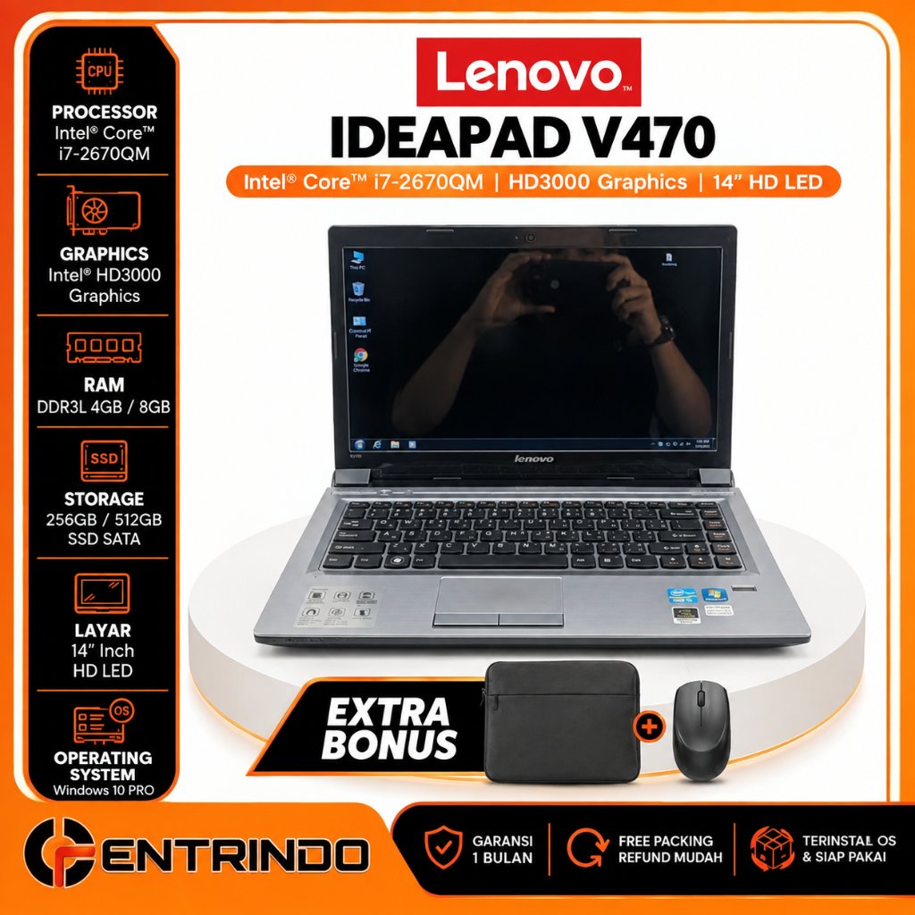 Laptop Lenovo IdeaPad V470 Intel Core i7-2670QM HD3000 14 Inci HD LED RAM 8GB SSD 256GB