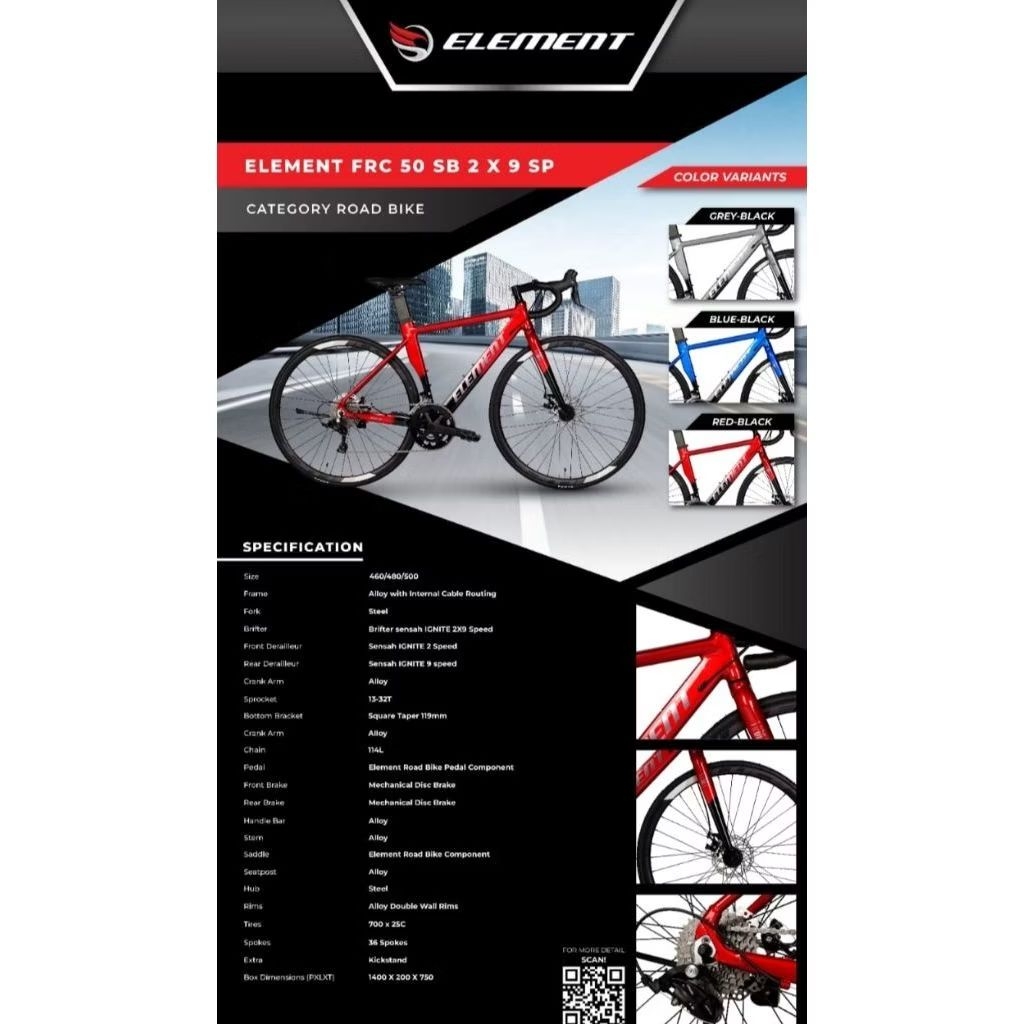 SEPEDA BALAP ROAD BIKE / GRAVEL / HYBRID ELEMENT CURVED LT / MONTREAL / GRD / FRC 38 NEW / FRC 50 EV
