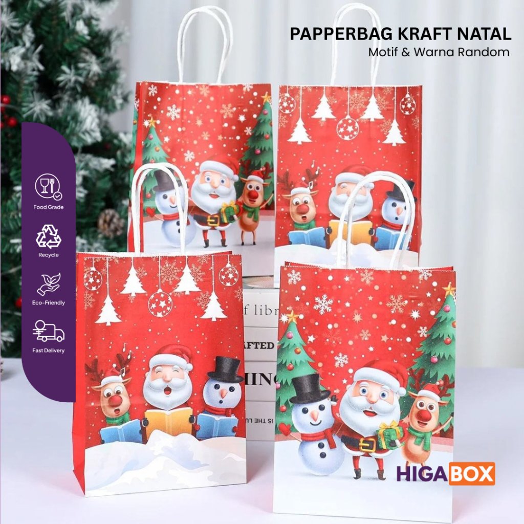 Paper Bag Natal / Tas Kertas Kraft Christmas Hampers Hadiah Natal / Kantong Kertas Merry Christmas /
