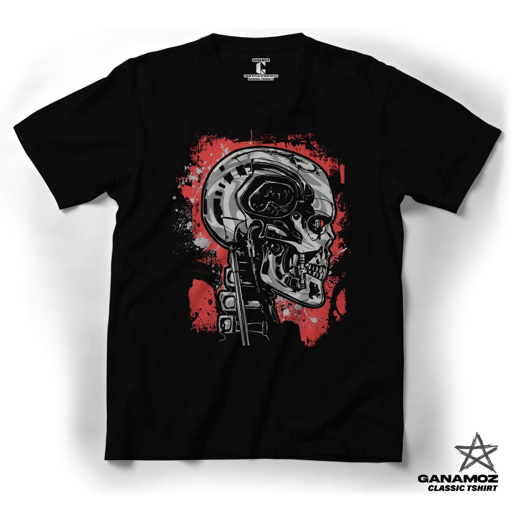 GANAMOZ Kaos Film Terminator ROBOT SKULL  | Premium Classic T-Shirt | Baju Film | Kaos Terminator | 