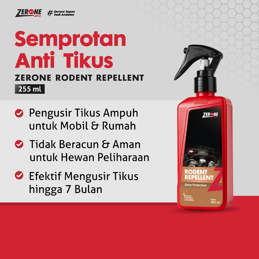 Zerone Japan Rodent Repellent Pengusir Tikus Kap Mesin Mobil Rumah Gudang Spray 255ml