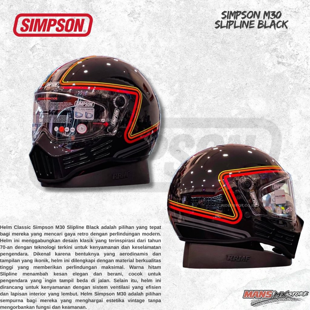 HELM SIMPSON M30 SLIPLINE BLACK ORIGINAL HELMET SIMPSON FULL FACE HELM CLASSIC