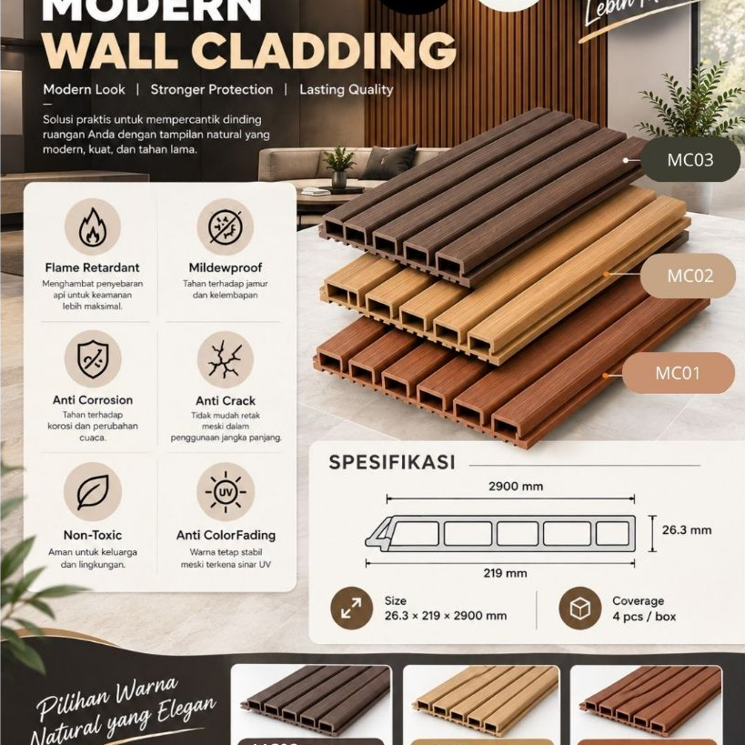 WPC Cladding | Panel Dinding WPC | Wall Panel Kayu | Cladding Dinding Eksterior | WPC Wall Panel