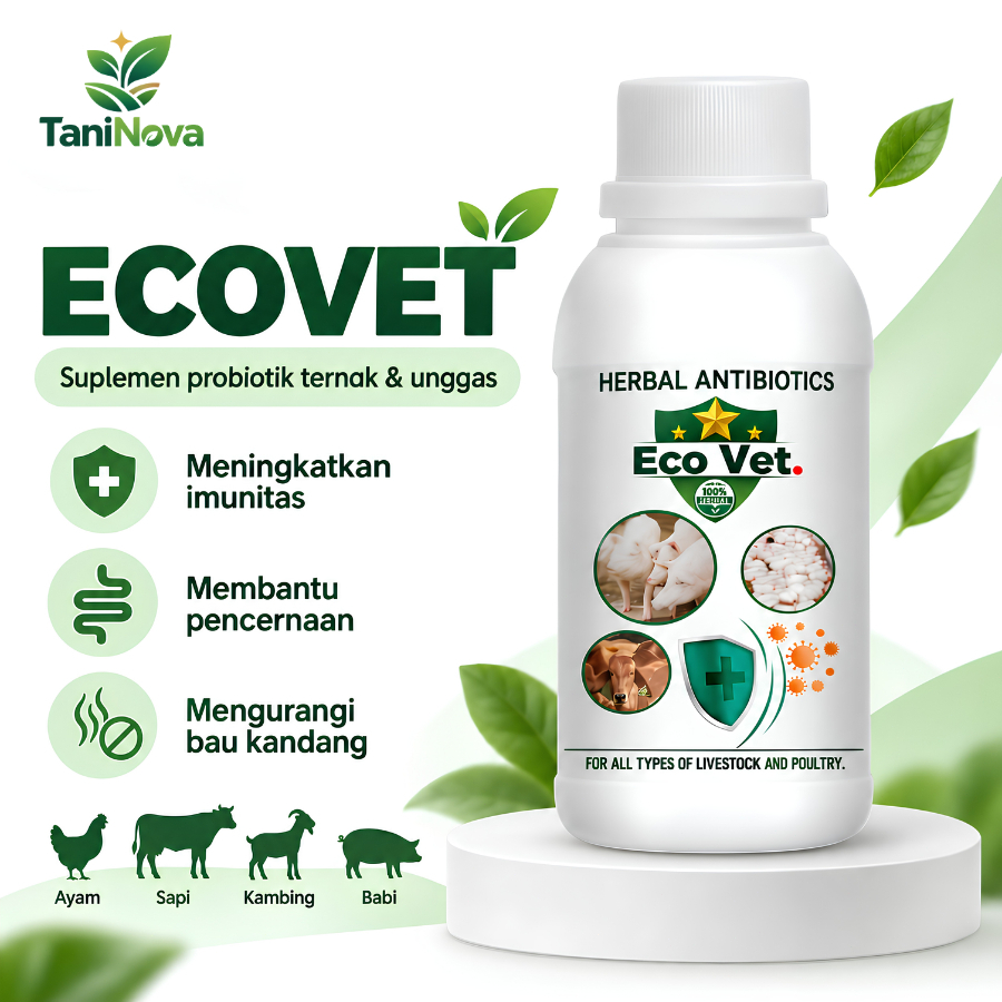 Ecovet 250G Suplemen Probiotik Ternak Vitamin Imunitas Pencernaan untuk Ayam Sapi Kambing Babi Domba