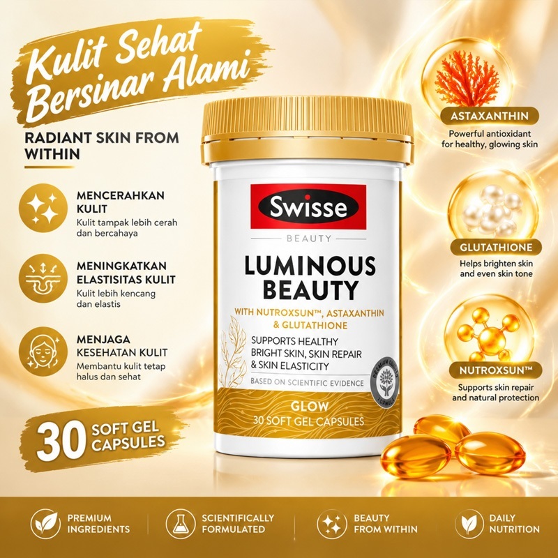 [Exp2029] Swisse Luminous Beauty Glow 30 Kapsul - Glutathione & Astaxanthin Kulit Cerah Antioksidan