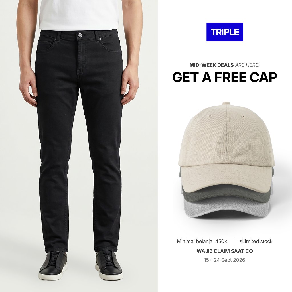 TRIPLE SUPER BLACK Denim Slim Fit Celana Panjang Pria Soft Denim Hitam Pekat