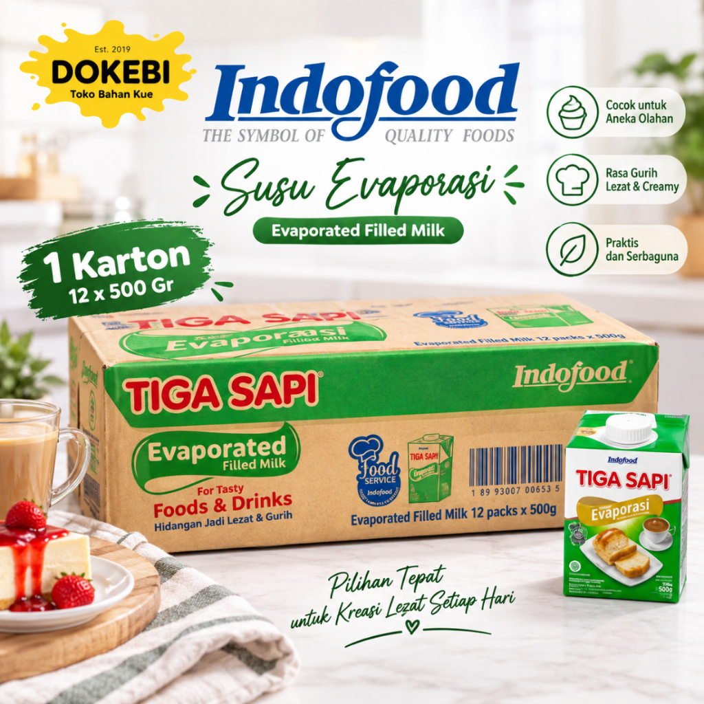 TIGA SAPI [1 DUS] 500gr x 12 - Evaporated Milk / Susu Evaporasi