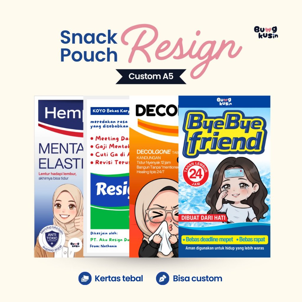 Snack Pouch Resign (Ukuran A5/A4)  Custom Foto Nama – Hadiah Perpisahan Teman Kerja Resign