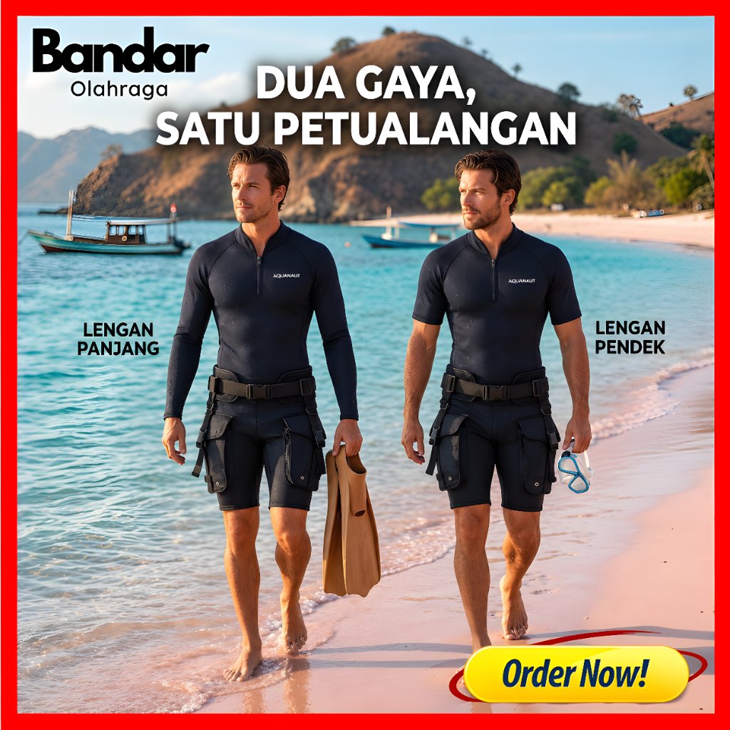 AQUANAUT-Wetsuit Diving Agunaut Lengan Panjang & Pendek untuk Snorkeling 3mm- paired