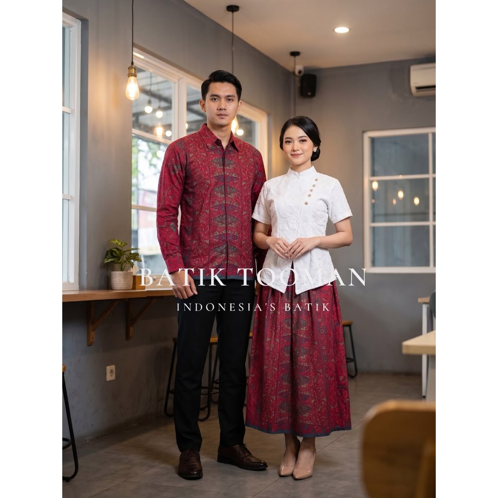 COUPLE SASIRANGAN Red Berry Sarimbit Kemeja Rok Batik KLOK Bahan Katun Prima Non Stretch