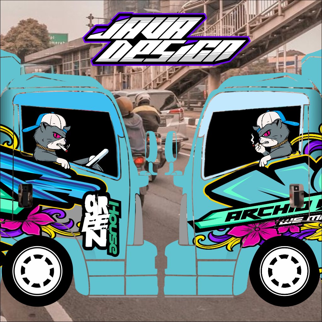 stiker kucing nyetir stiker kaca samping truck pickup l300 viral lucu sticker kucing bisa diaplikasi