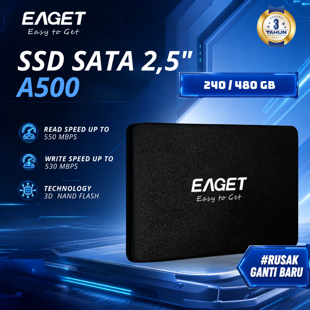 EAGET SSD 240GB 480GB SATA 2.5' SATA 3 LAPTOP/PC TLC 3D NAND Garansi Resmi 3 Tahun 100%
