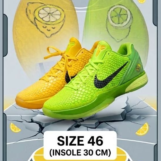 sepatu basket kobe 6 lemon lime size 46 insole 30 cm