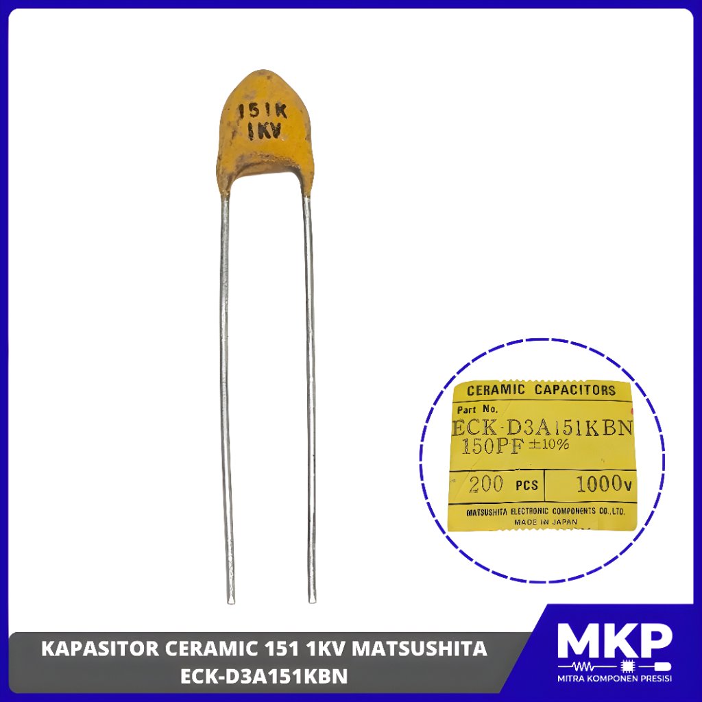 MATSUSHITA 150PF ±10% 1000V KERAMIK KAPASITOR ECK-D3A151KBN 151K 1KV JAPAN ORIGINAL BARU