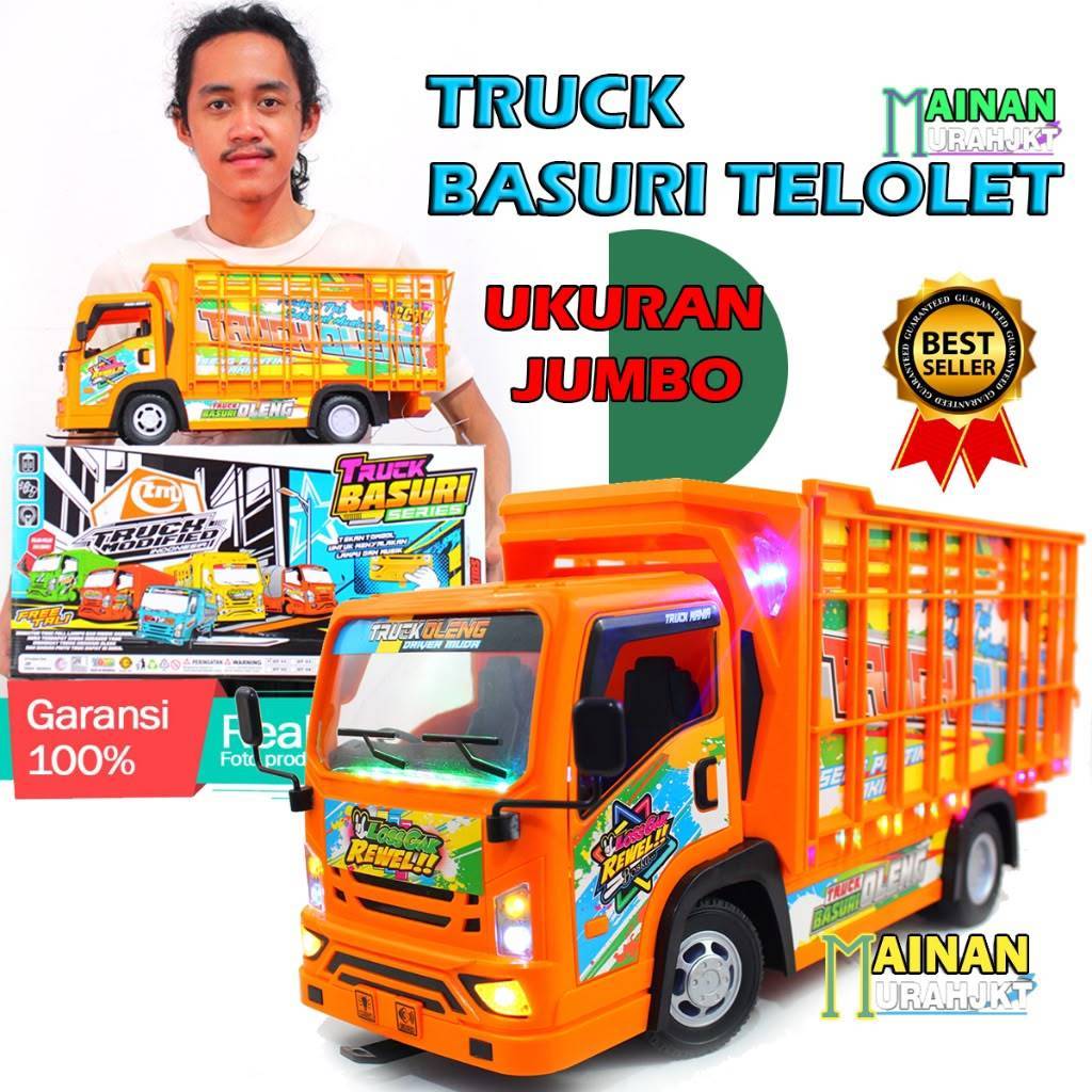 (BISA COD) MAINAN ANAK TRUCK BASURI JUMBO DT01 – Miniatur Truk Oleng Viral Telolet Musik + Lampu Str