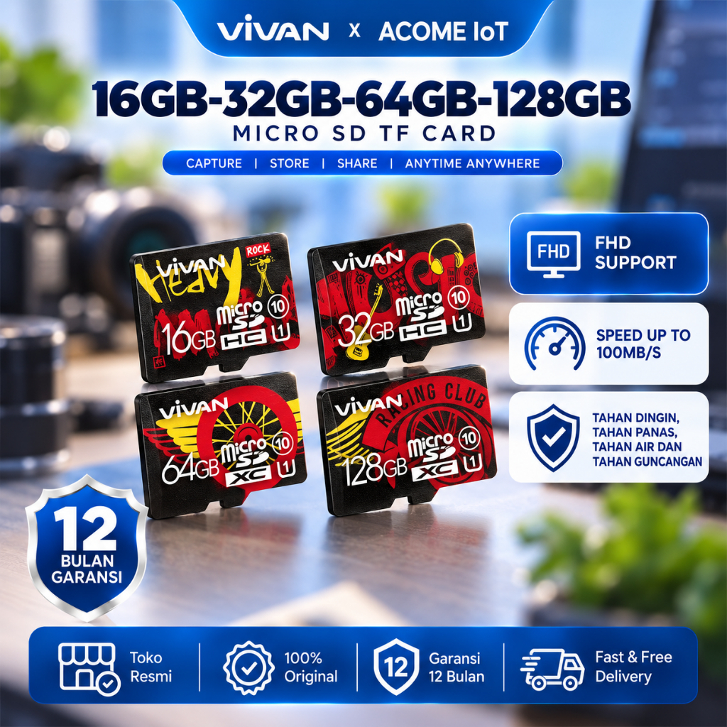 Vivan V32U10 V64U10 V128U10 32GB 64GB 128GB Class 10 Micro SD TF Card Black + Red