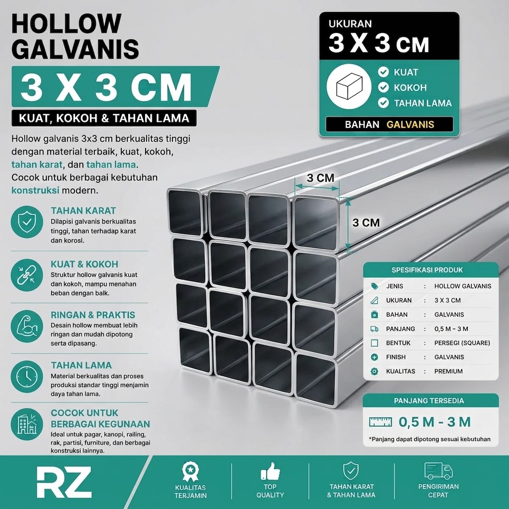 Besi Hollow Galvanis 3x3 | Holo Galv | RZSB