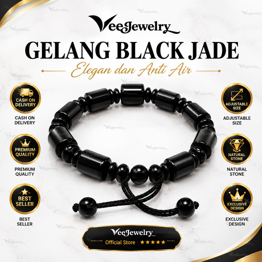 Gelang Tali Batu Giok Hitam Asli Cina - Gelang Viral/Kekinian/Couple Black Jade Feng Shui