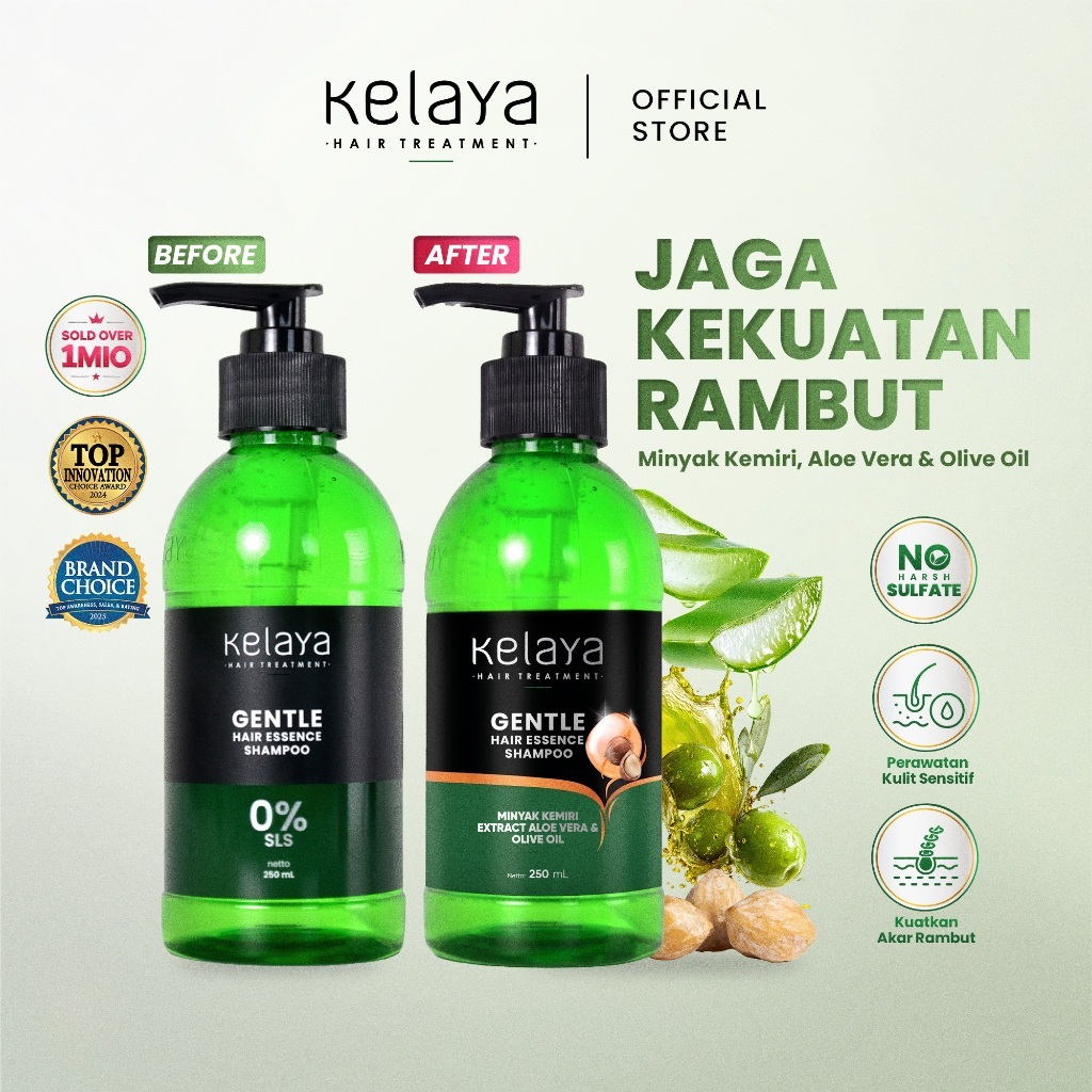 Kelaya Gentle Hair Essence Shampoo 250 mL Gentle Shampoo untuk Kulit Kepala Sensitif Hair Glow Up Fo